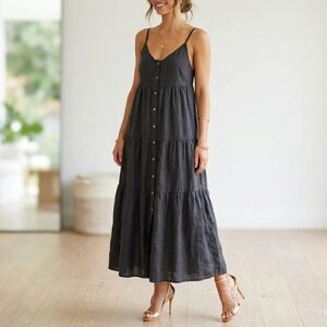 ANEMOS The Flounce Tiered Linen And Cupro-Blend Midi Dress S